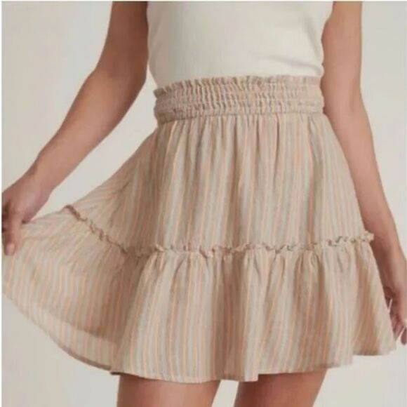 MARINE LAYER Linen Blend Smocked Mini Skirt XS Multi Stripe High Waist NWT B79 - Picture 1 of 6